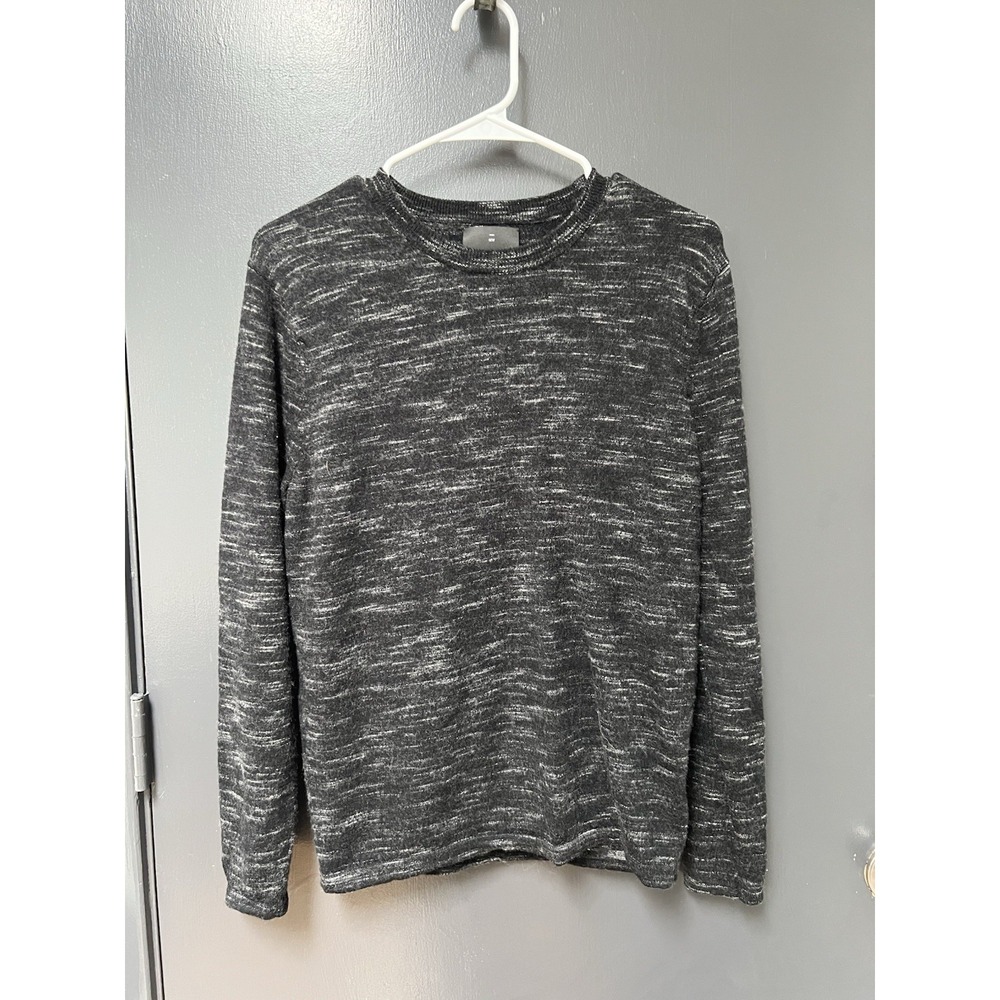 01 Algo Sweater Sz M 100% Merino Wool Crewneck Pullover Black White Long Sleeve